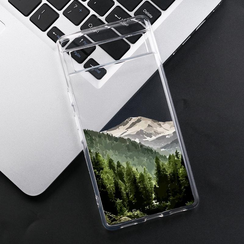 Snow Mountain Lake Landscape Phone Case for Google Pixel 6A 8 Pro 8A 6 5G 7 Pro 7A Hand Painted Clear Soft TPU Back Cover Fundas