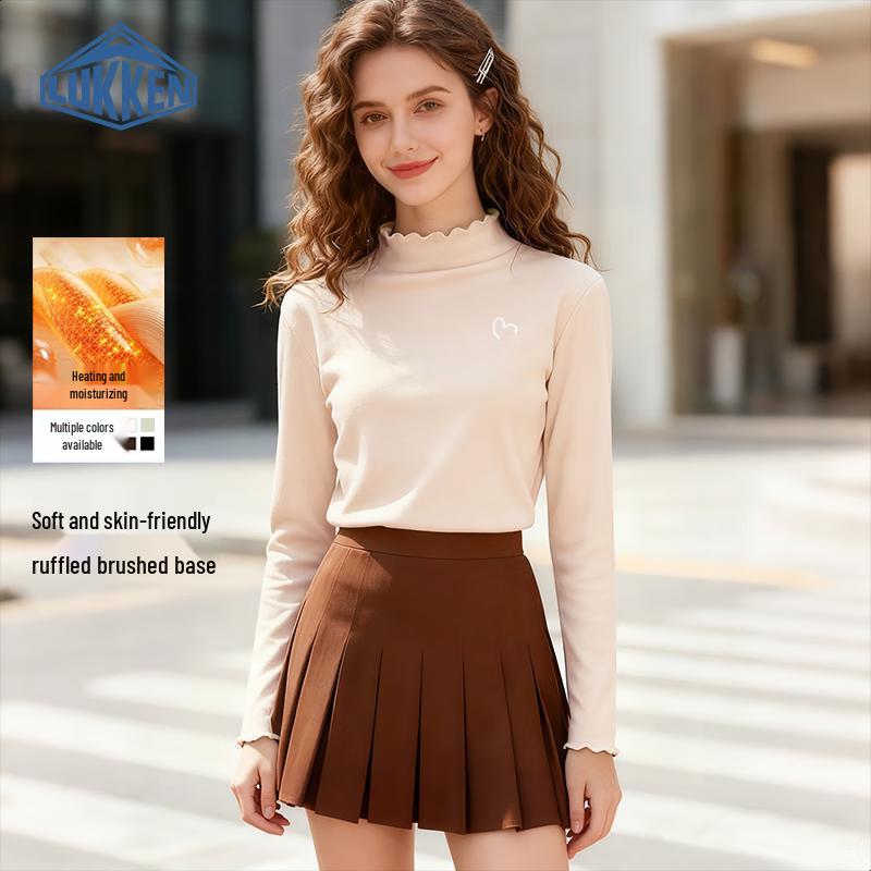 LUKKEN Women s Ruffle Trim Mock Neck Thermal Base Layer L