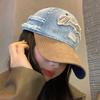 Distressed Fashionable Denim Baseball Hat For Adults With Embroidered Design