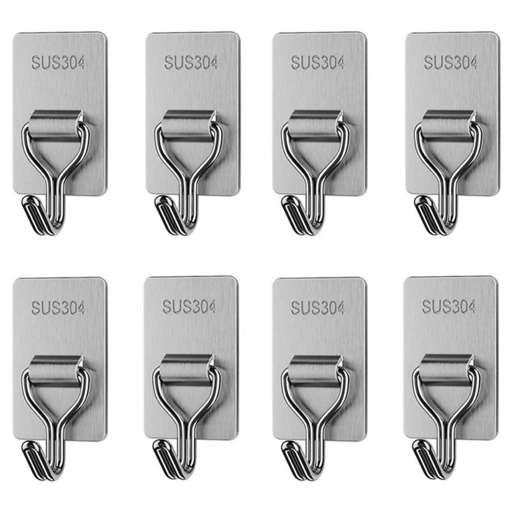 5/8PCS Bear Shape Sticky Hook Stainless Steel Door Behind Hook Self-adhesive Hook  Bathroom Kitchen