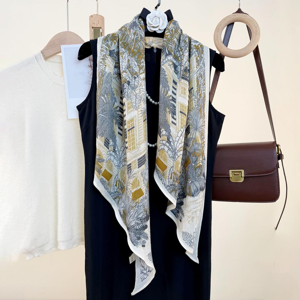 Spring Summer Trendy Age Reducing Mom New Thin Scarf Holiday Gift Niche Retro Secret Forest Printed