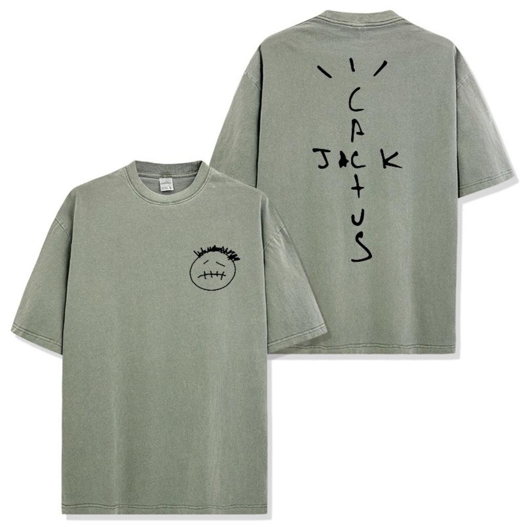 FlowStreet 100% Bavlna Oversized Tričko pro Muže Ženy HipHop Prané Trička Cactus Jack Krátký Rukáv Dárkové Vrcholy