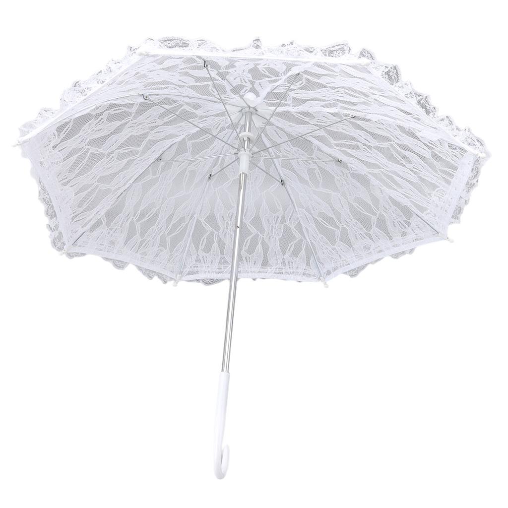 White Lace Parasol Umbrella J Handle Elegant Appearance Bridal Lace Umbrella for Wedding Party Decorations Prom