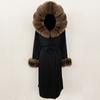 OFTBUY Winter Women Coat Real Natural Fox Fur Hooded Detachable Collar Double-faced Woolen Jacket Long Casual Elegant Overwears