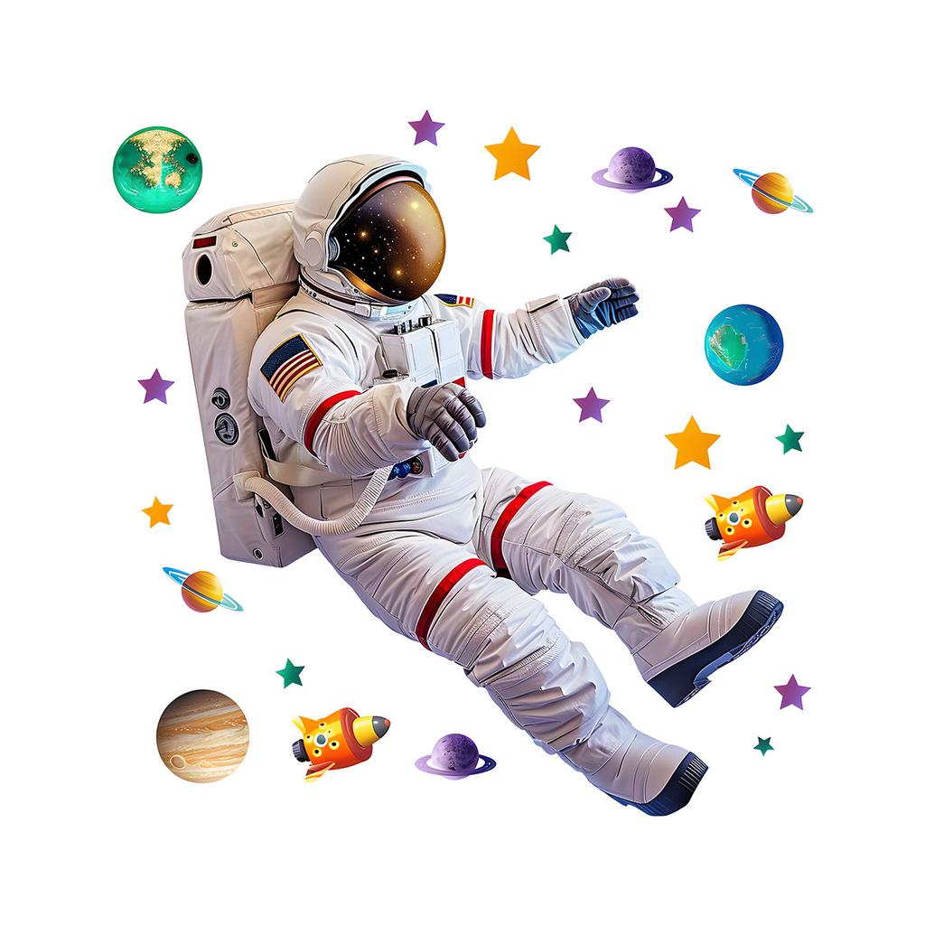 Astronaut und Stern Wandaufkleber Selbstklebende Weltraum-Themen Abziehbilder für Kinderzimmer Klassenzimmer Kinderzimmer Dekoration