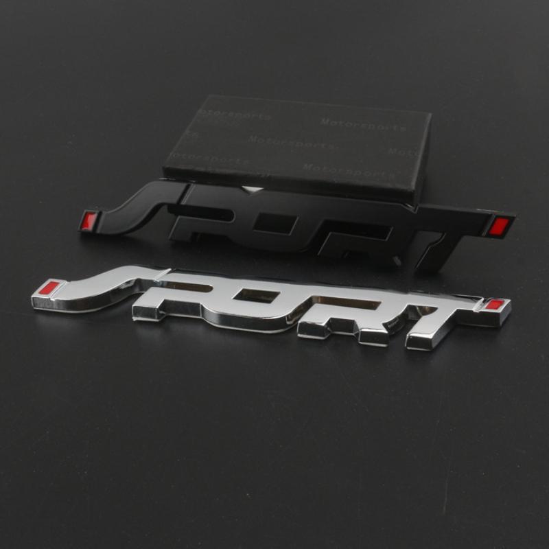 Adesivo per accessori auto, stile metallo 3D cromato nero, auto, bagagliaio, corsa, sport, parola, lettera, logo, emblema, distintivo, decalcomania, adesivo
