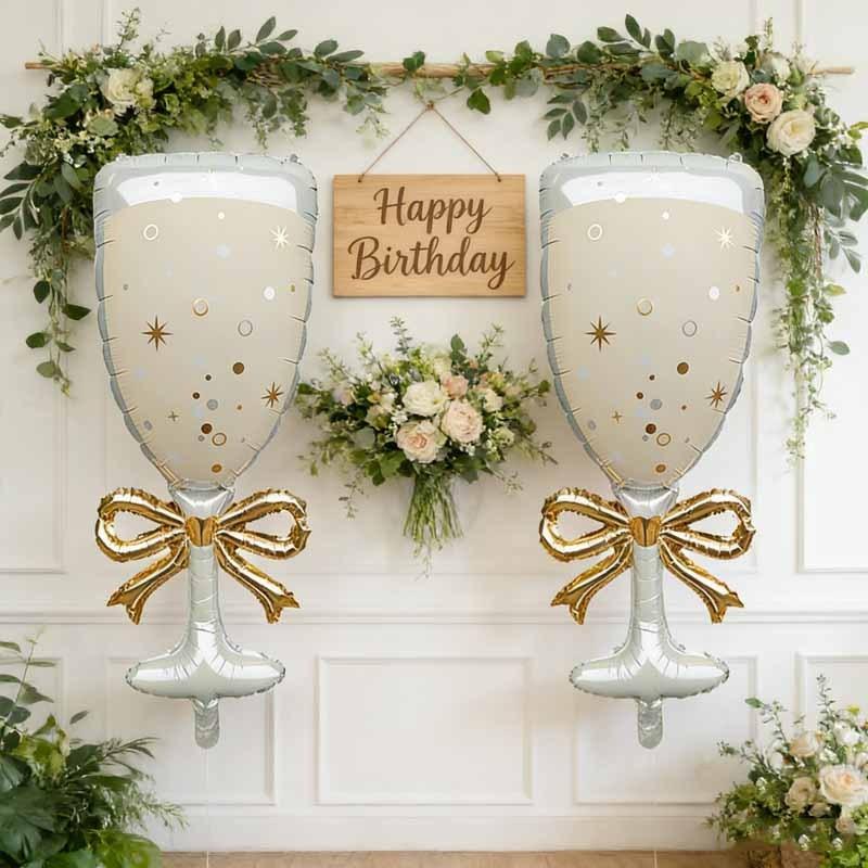 50pcs Platinum Champagne Glass-shaped Foil Balloons Happy New Year Party Atmosphere Decorations New Year Celebration Decor 50pcs