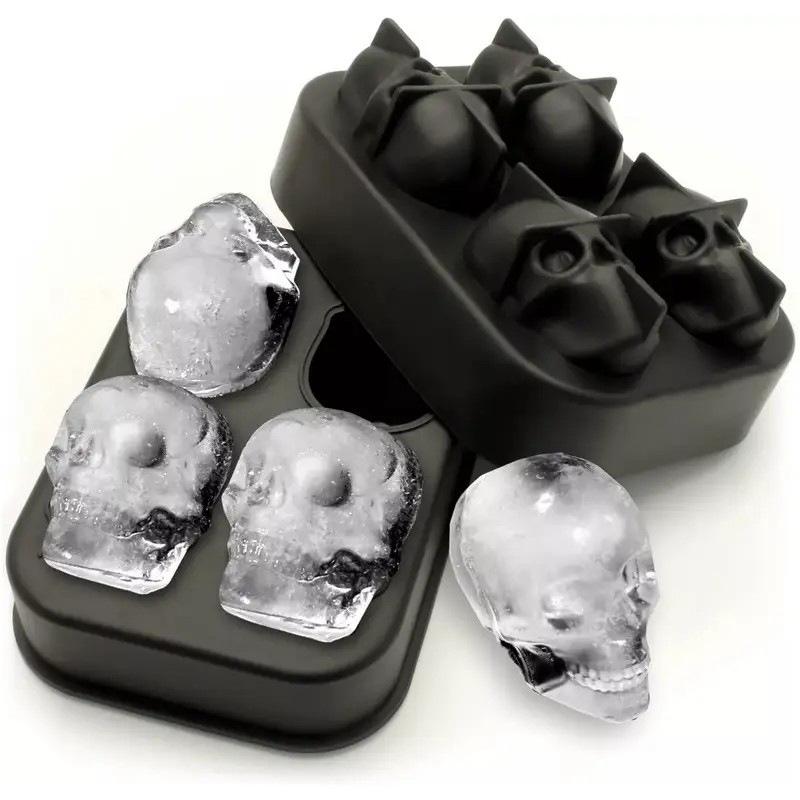 Totenkopf Eisballform Silikon 3D Flexible Eiswürfelbehälter BPA-frei Eiswürfelformen für Gefrierschrank Horror Totenkopf Kopf Cocktail Eisballbereiter