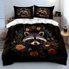 Set de așternut moale, prietenos cu pielea, cu decor Art Floral Raccoon Include 1 Față de plapumă și 2 Fețe de pernă Cadou