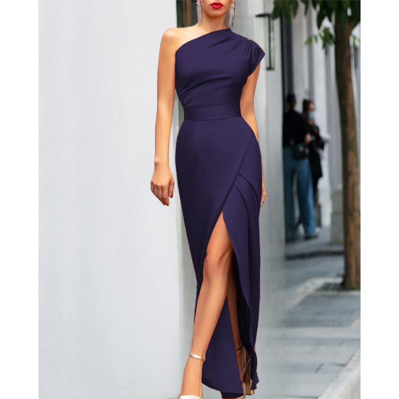 New women's clothing single shoulder high waist front split temperament dress hot dress dress