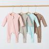 Stripe Pattern Baby One-Pieces Jumpsuit for Infant Comfortable Zippered Pajama Breathable Bodysuit Long Sleeves Romper  Pink 
