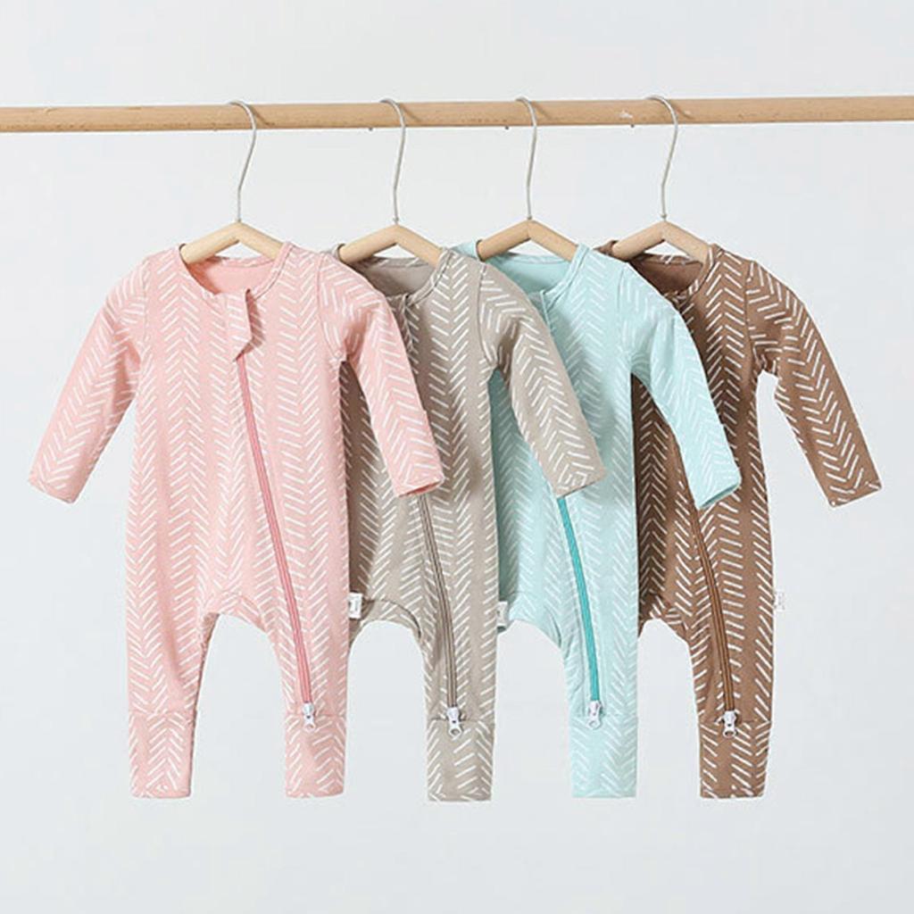 Stripe Pattern Baby One-Pieces Jumpsuit for Infant Comfortable Zippered Pajama Breathable Bodysuit Long Sleeves Romper  Pink 