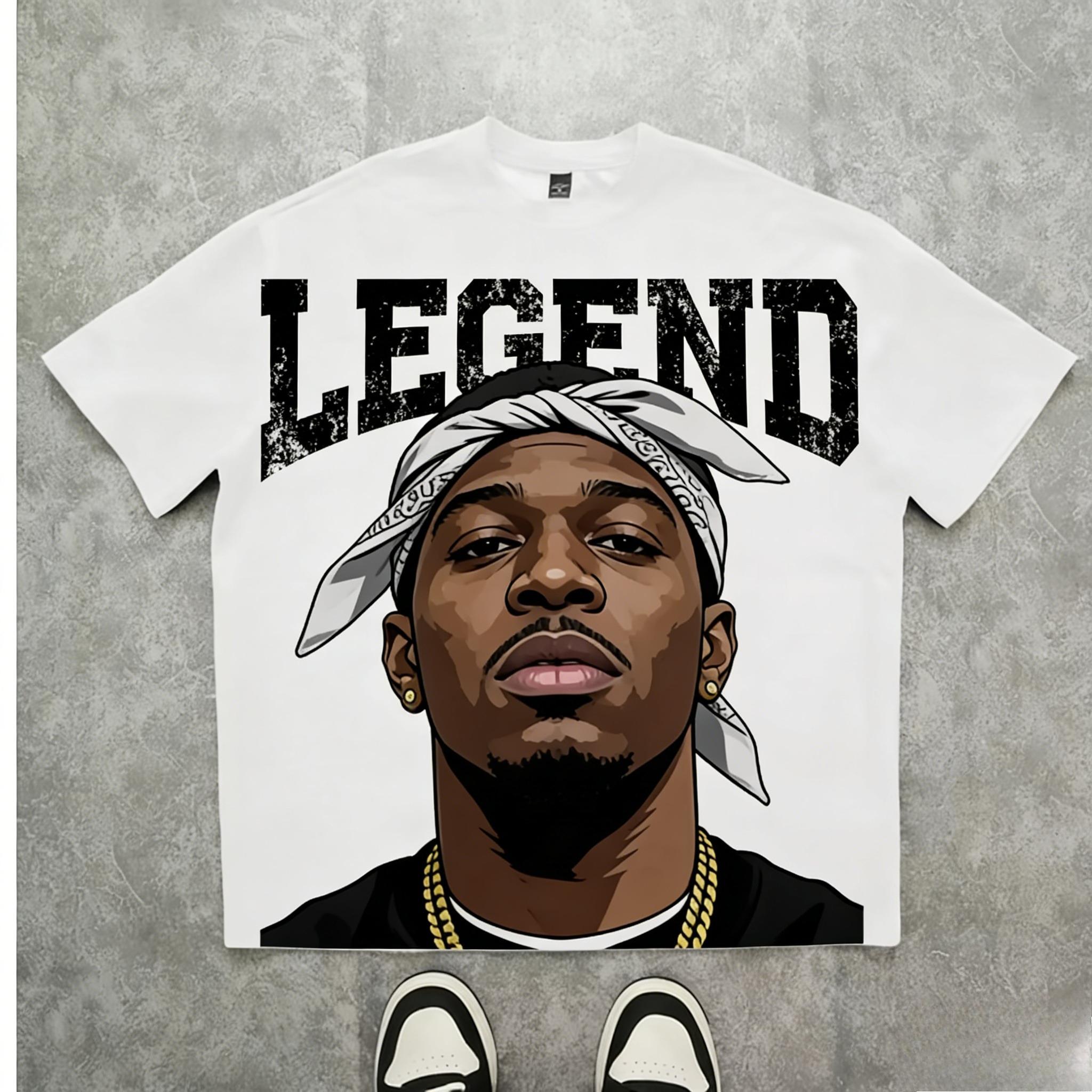 

Edgy Street Style White Cotton TShirt Bold Legend Font Portrait Print Casual Unisex Short Sleeve Tee XL