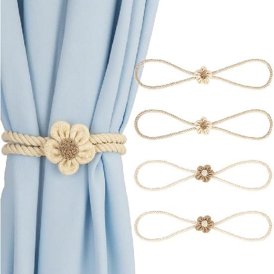 4 шт. Натуральные Морские Звезды Подхваты для Штор, Ручной Плетеный Шнур-Подхват для Штор, Скандинавский Минималистичный Стиль, Распорка для Штор для Улицы, Отеля, Спальни Sunflower