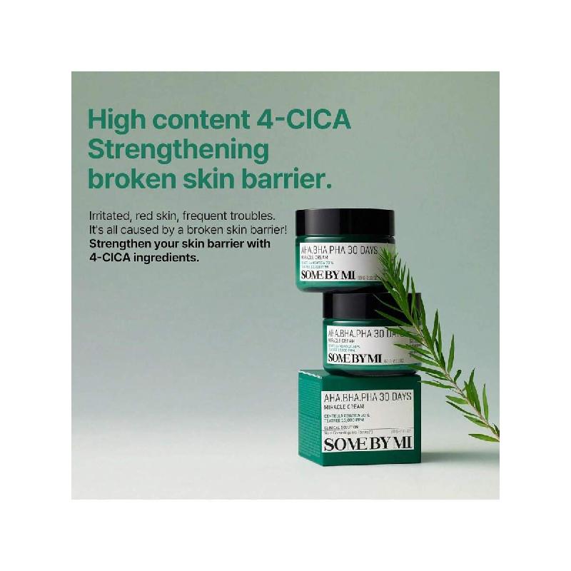 SOME BY MI Cremă miraculoasă AHA BHA PHA 30 Days 60ml - Cremă hidratantă exfoliantă ușoară cu acid salicilic și centella pentru toate tipurile de ten - Calmare zilnică