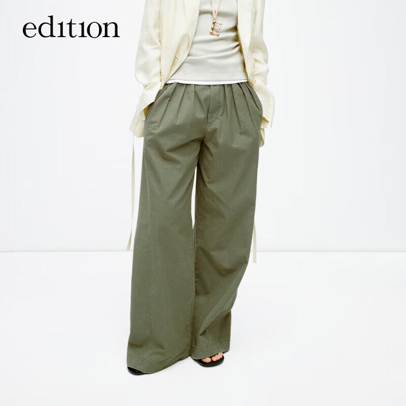 Edition Women's Pleated Wide-Leg Cotton Cargo Pants