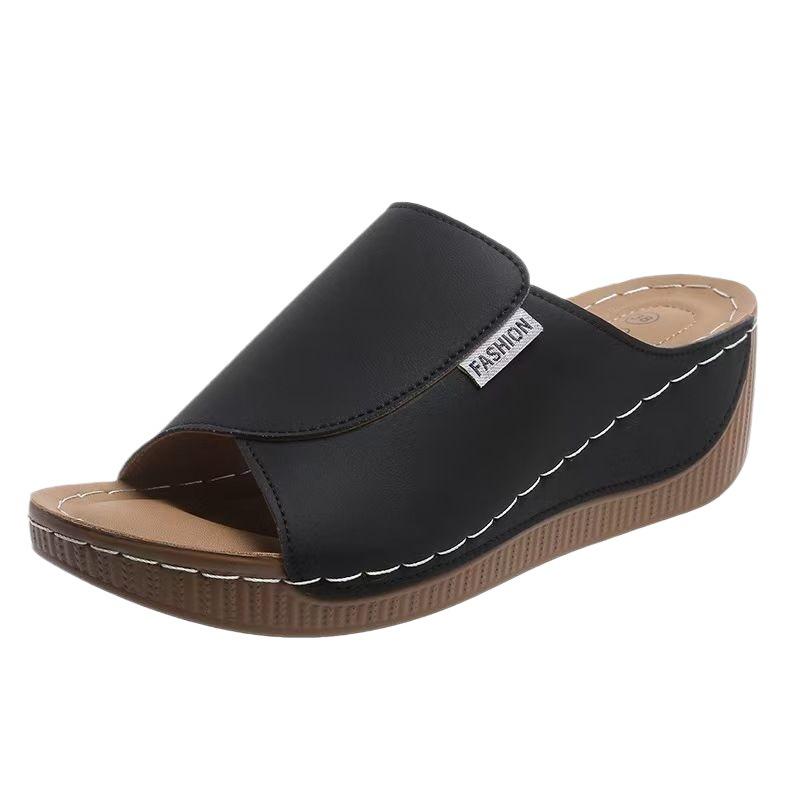 Large Size Platform Casual Slippers Women's Shoes New Wide Strip Simple and Fashionable Fish Mouth Wedge Slippers