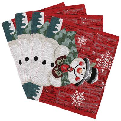 Red Snowman Dinner Mat Christmas Cute Table Cloth Cotton Linen Embroidery Holiday Atmosphere Fix Up Table Decoration