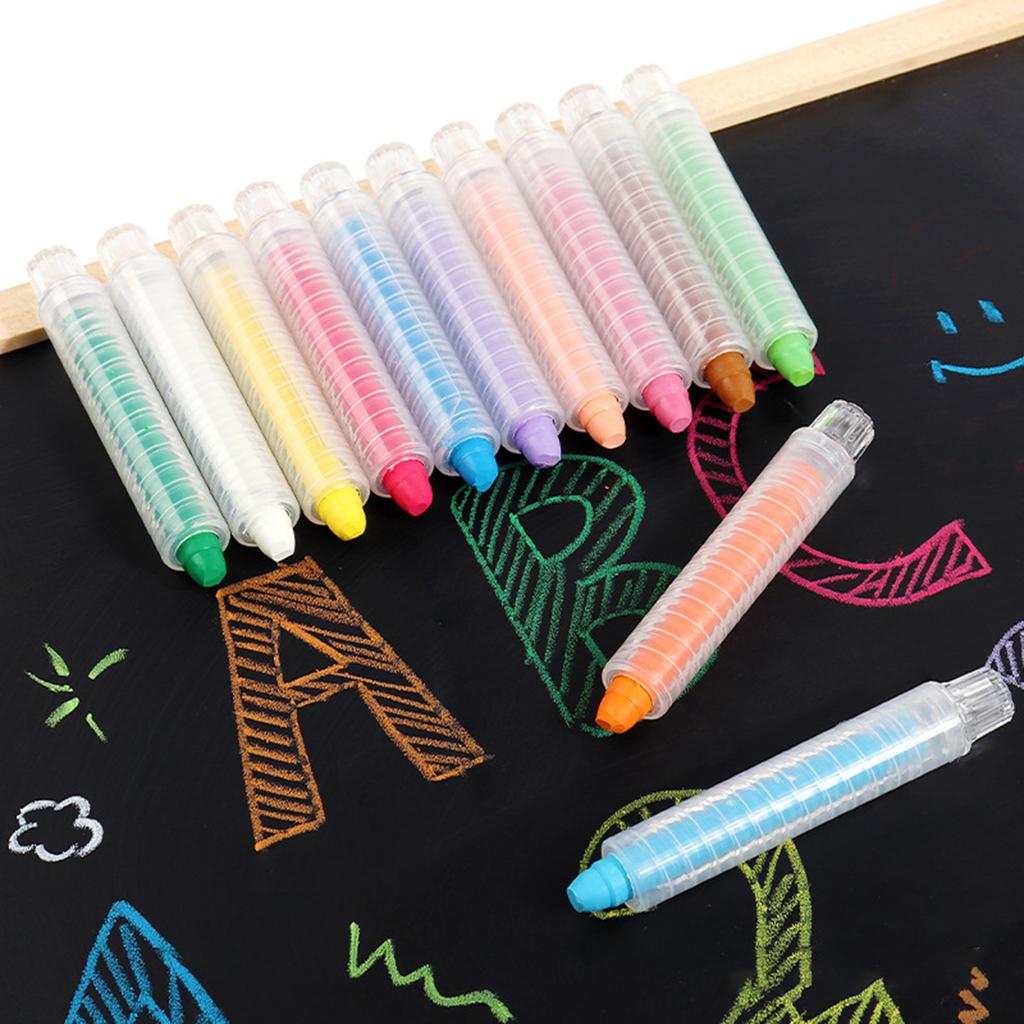 12 Colors Water Soluble Dustless Chalk Rotating Design with Pen Case Anti-Stain for Teaching Drawing Doodling Art Painting