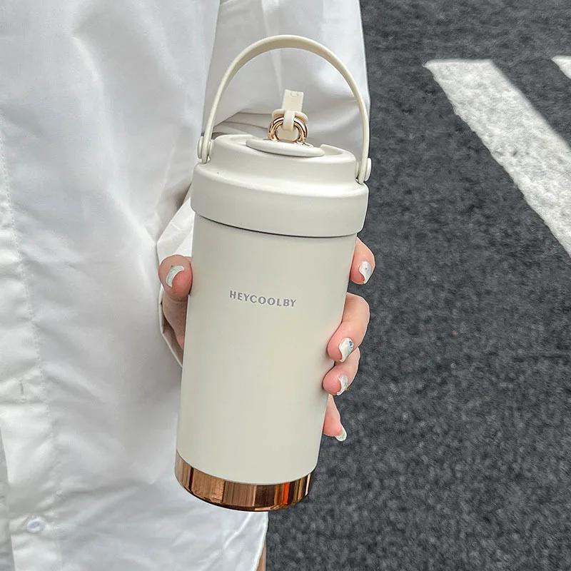Ceramic Coated Inner Liner  Double Drinking Stainless Steel Insulated Cup  Women  Office Straw Cup  High Aesthetic Coffee Cup 500ml