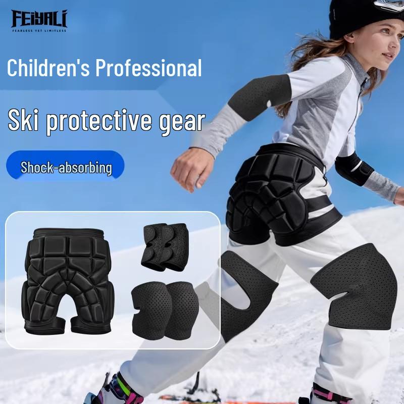 Kids' Skiing & Skating Protective Gear: Thick Knee & Elbow Pads, Anti-Fall Inner Pants