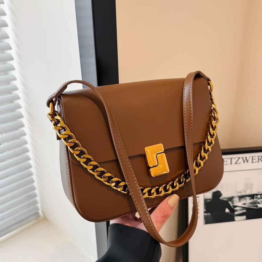 Premium Texture Lock Chain Tofu Bag Trendy And Simple Single Shoulder Messenger Commuter Bag Double Shoulder Strap