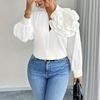 New Plus Size Women's White Shirt, Deep V Neck Long Sleeve Loose Blouse with Multi-layer Petal Decoration, Fashion European American Style