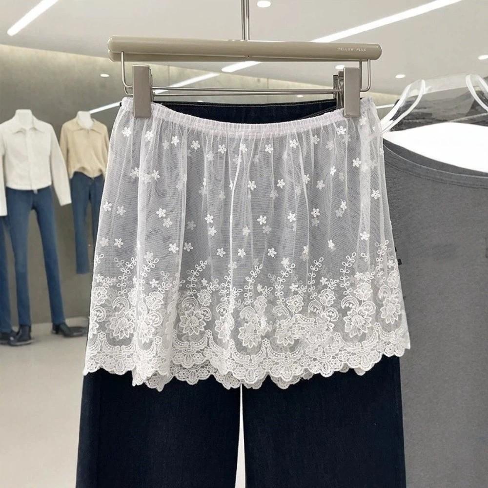 Transparent Safety Skirt Petticoat Embroidery Flower Mesh Underskirt Slips Dress  Female
