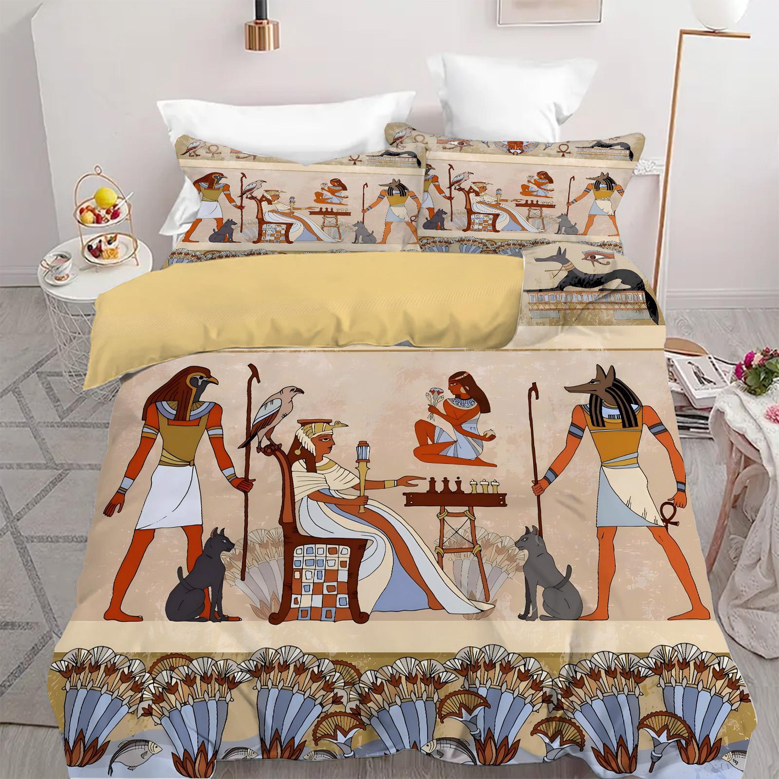

Mysterious Ancient Egyptian Pharaoh Pattern Print Quilt Cover Retro Exotic Style Bedding Cover Luxury Home Textiles Duvet Cover 135x200cm 2pcs