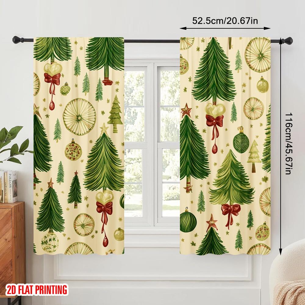 2pcs,2D Plane Printing Contemporary Curtains Christmas Trees Ornaments Decorative (3) Polyester (without Rod) Decorations Inside