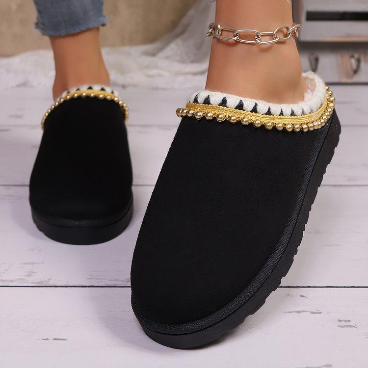 Women's Padded and Thickened Warm and Not Tired Feet a Stirrup Thick Bottom Heightened Comfortable Waterproof Non-slip Leisure Cotton Slippers
