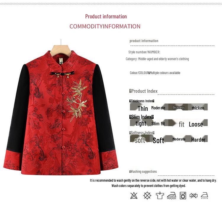 Autumn Wool Coat for Middle-aged and Elderly Women with Turn-down Collar