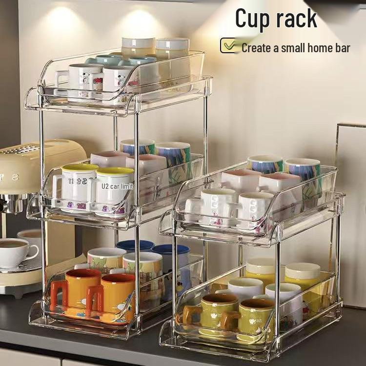 Luxury Double-Layer Pull-Out Cup Holder & Organizer: Kitchen Desktop Multi-Purpose Storage Rack.