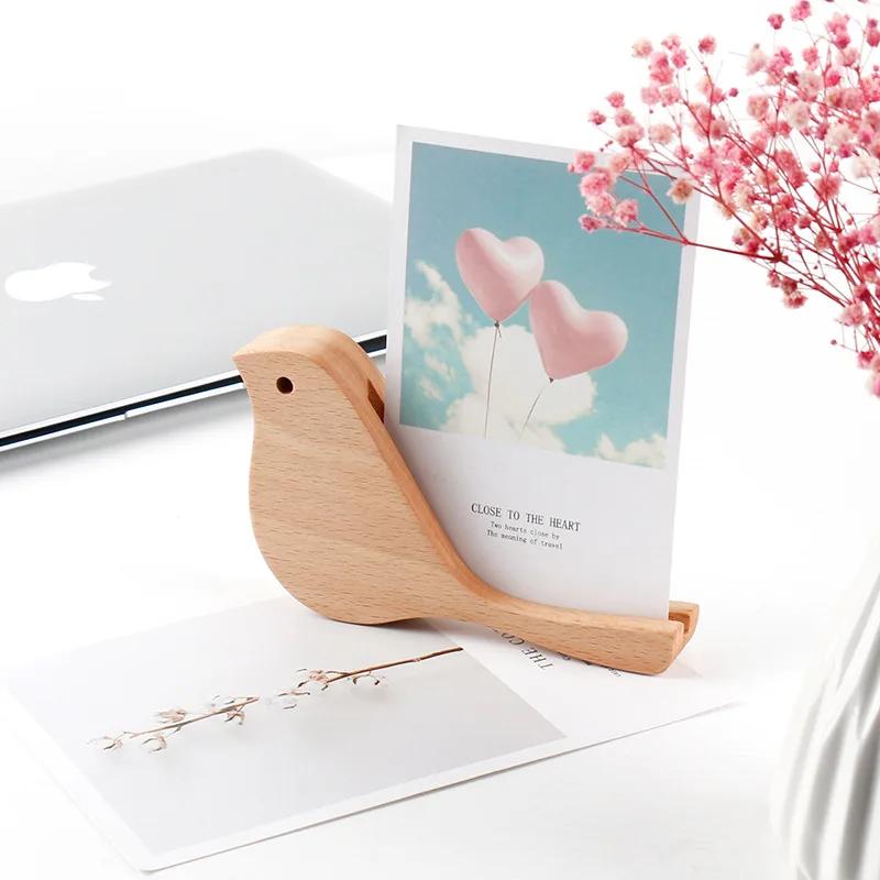 Solid Wood Bird Ornament Desk Calendar Holder Black Walnut Wooden Desktop Creative Exhibition Base Note Folder