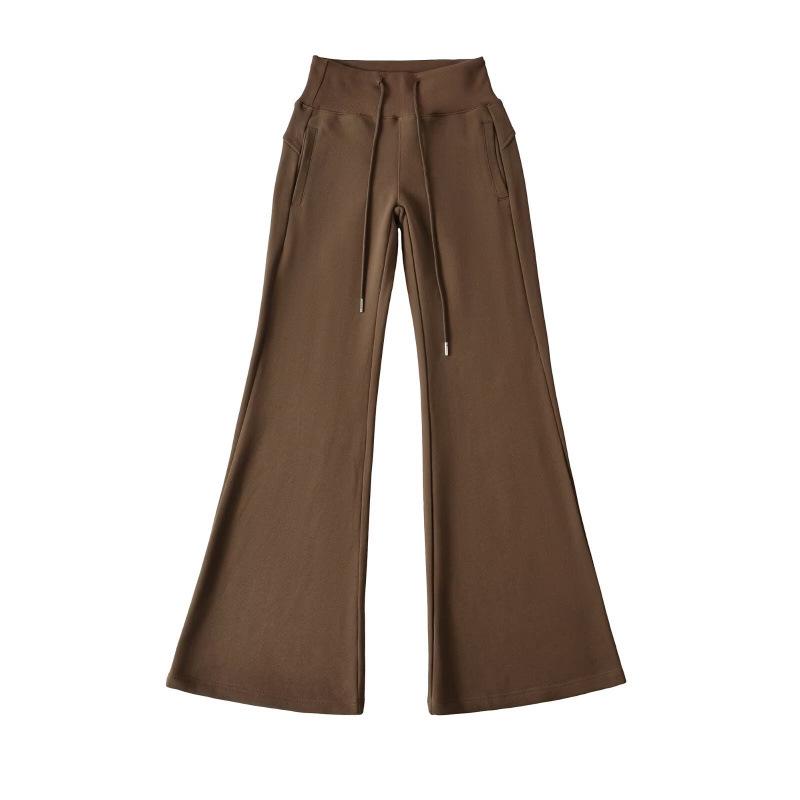 Women's Cotton Flannel Flare Sweatpants - Thickened, Floor-Length, Mid-Low Elastic Waist, Versatile for Autumn and Winter