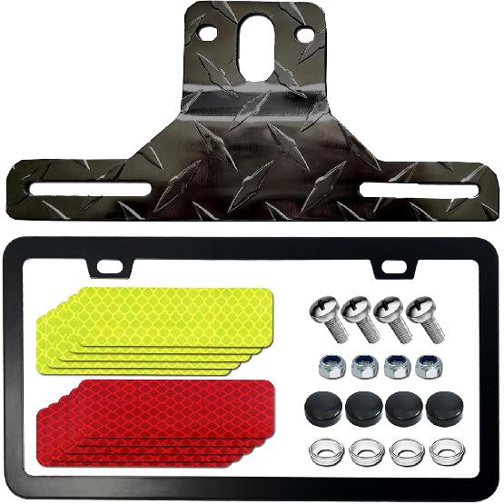 Trailer License Plate Bracket Holder With Stainless Steel Slim Car Tag Frame For Truck, Boats, RVs, Universal License Plates With 10PCS Reflective