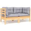 Day and Night - Day and Night 2-seater Garden Sofa with Gray Cushions Solid Pine Wood