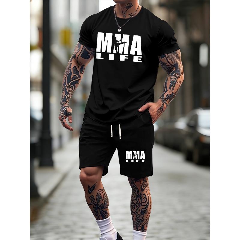 European Size Men's Summer T-Shirt   with MMA Graphic Elements, Versatile  Outfit, Casual Short-Sleeve Top, Trendy Athletic Shirt