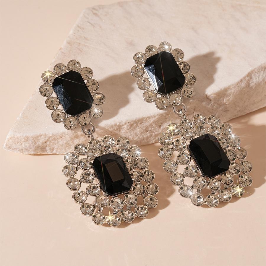 European and American diamond-set metal wind splicing flower earrings light luxury high-end earrings fashionable versatile personalized earrings