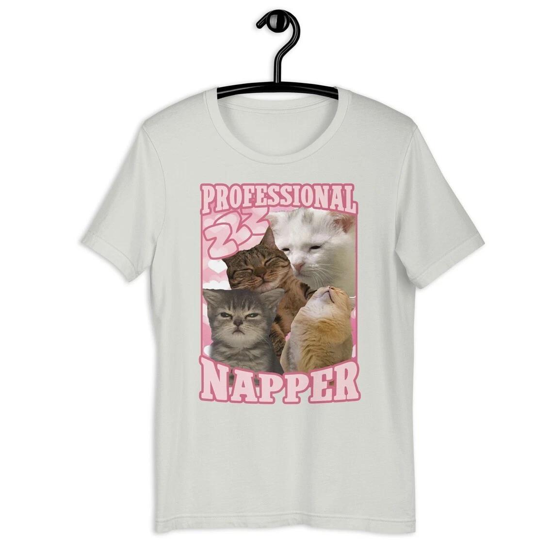 Professional Napper Funny Cat Graphic Tee Sleeping Kitten Humor Gift T-shirt 4XL