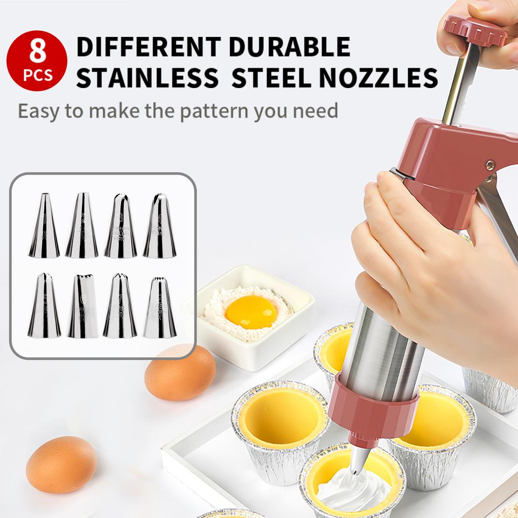 Decorating Tool Set: Cookie Press, Meringue Decorating Tips, Cream Gun