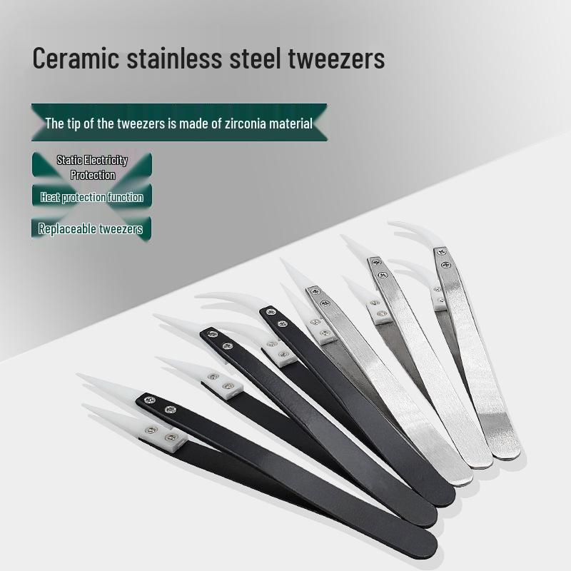 Black Ceramic Tweezers: High-Temperature, Corrosion Resistant, Antistatic Gripping Tool Ceramic White Sharp Tweezer Head (Pair)