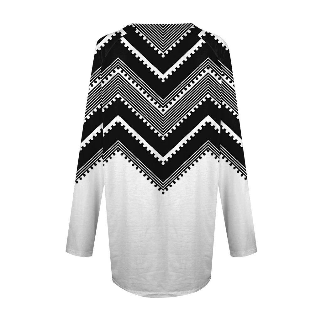 Women's Long Sleeved V-neck Color Casual Long Loose T-shirt Top