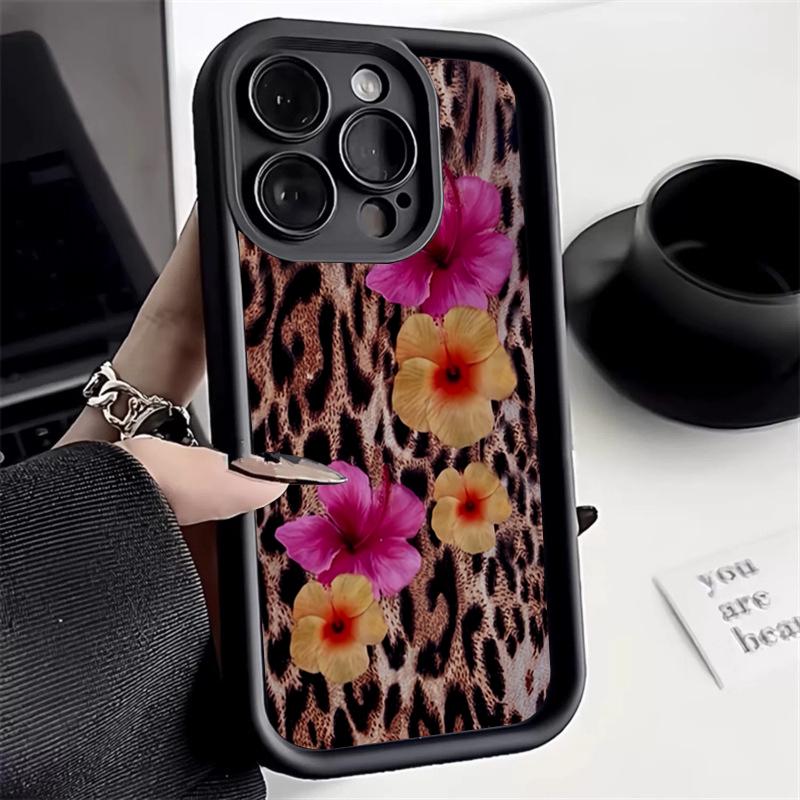 Flower Leopard Print Silicone Phone Case For iPhone 11 12 13 14 15 16 Pro Max 16E XS X XR 7 8 Plus SE 2020 Shockproof Soft Cover