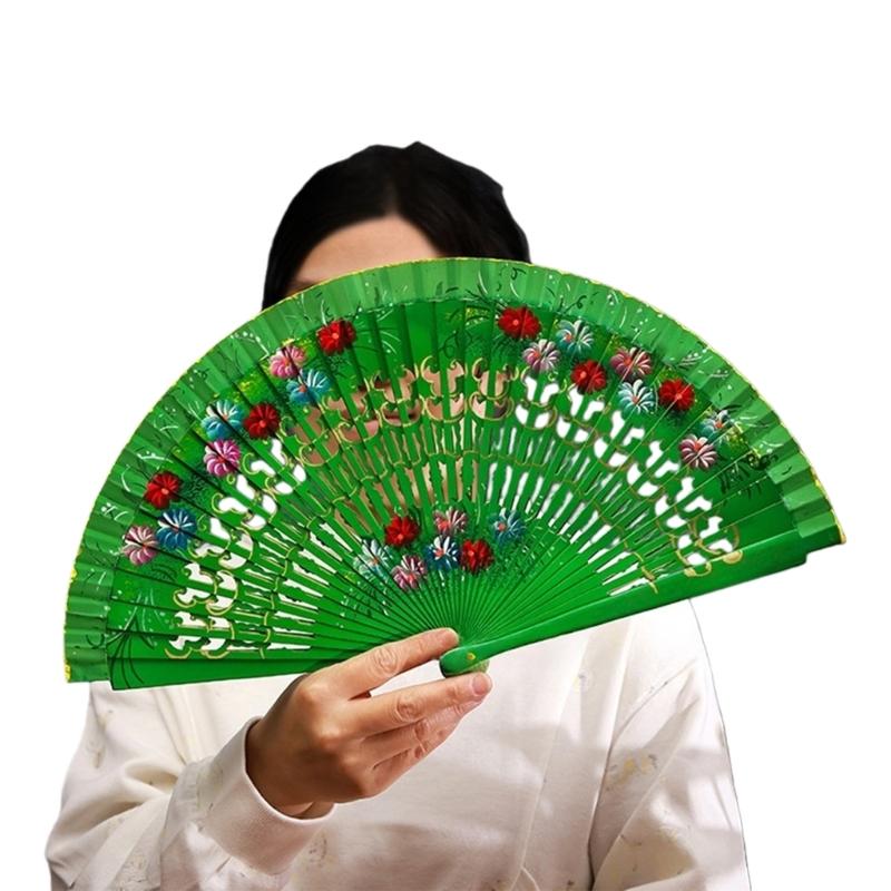 Artistic Hand Paint Folding Fan Traditional Design Wood Type Home Decoration Dance Hand Fan