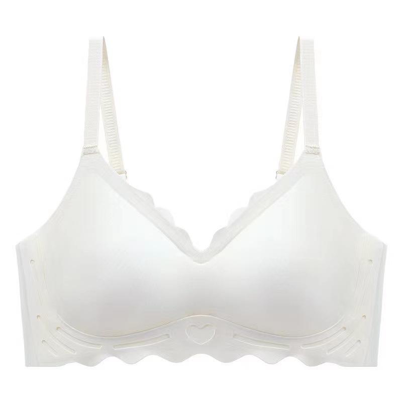 Naked feeling seamless jelly soft support less wind small chest gathering spring and summer thin no steel ring bra set