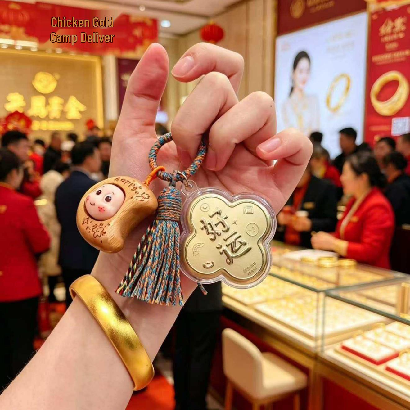 Solid Gold 999 Cartoon Star Person Keychain - Lucky Pendant & Creative Gift Without Gold