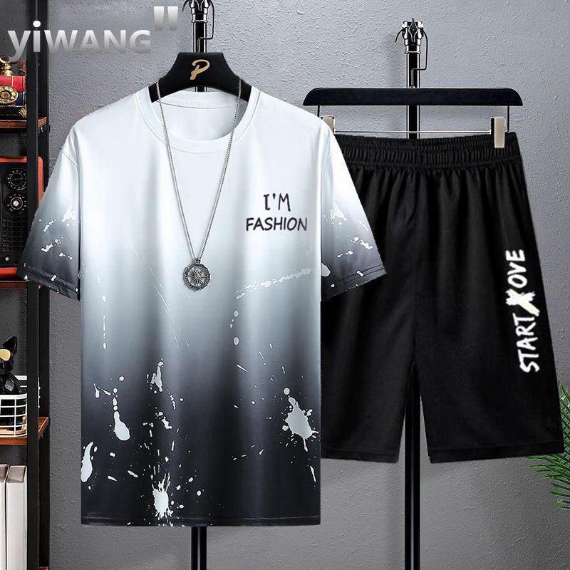 Men's Summer 2022 Ice Silk Casual Sports Suit - Short-Sleeved Shirt and Matching Shorts Korean Fashion