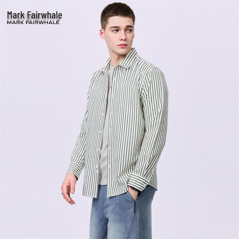 Mark Fairwhale Men s Striped Woven Lapel Long-Sleeve Shirt M