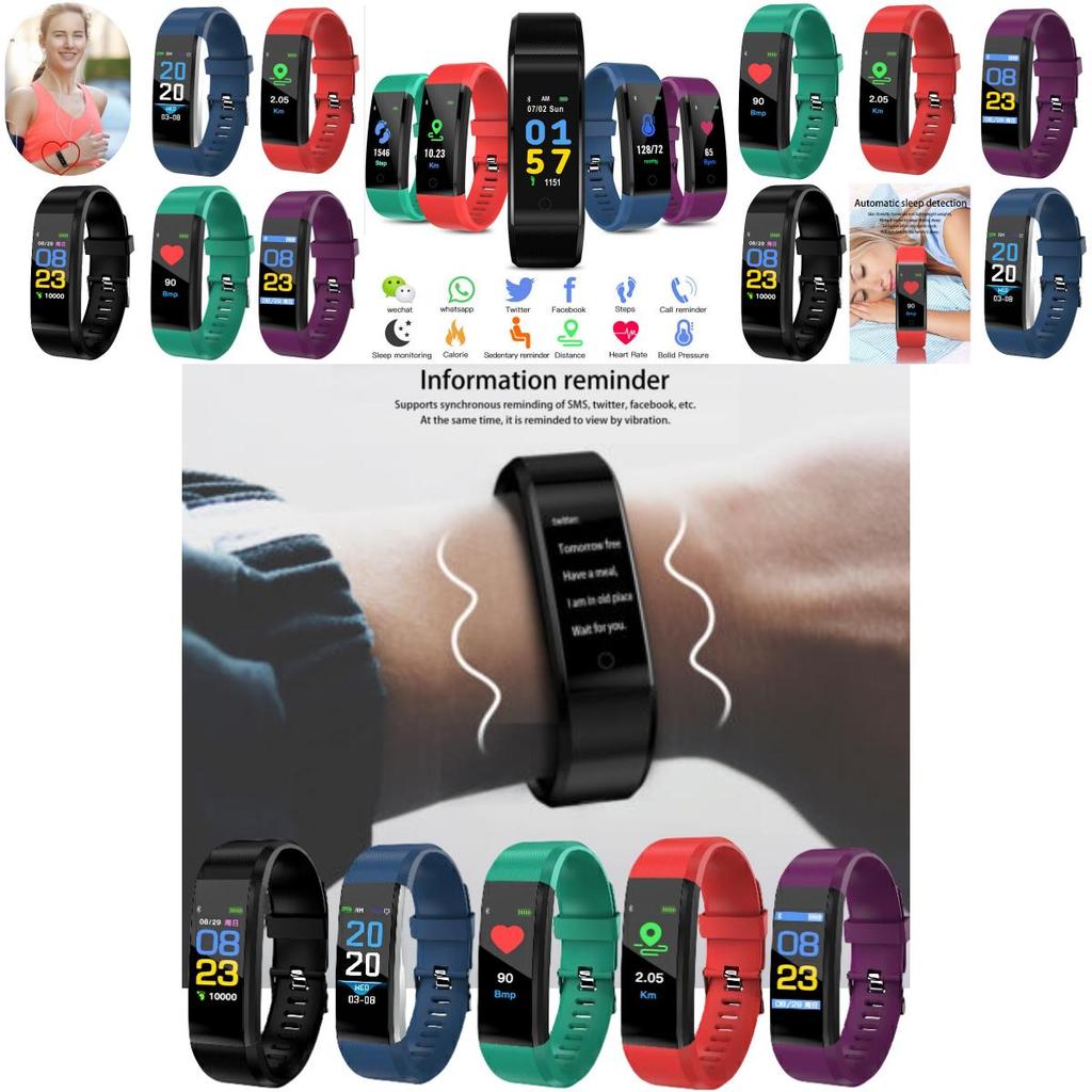 New 115plus Color Screen Smart Bracelet Waterproof Sports Bluetooth Heart Rate Blood Pressure Gift